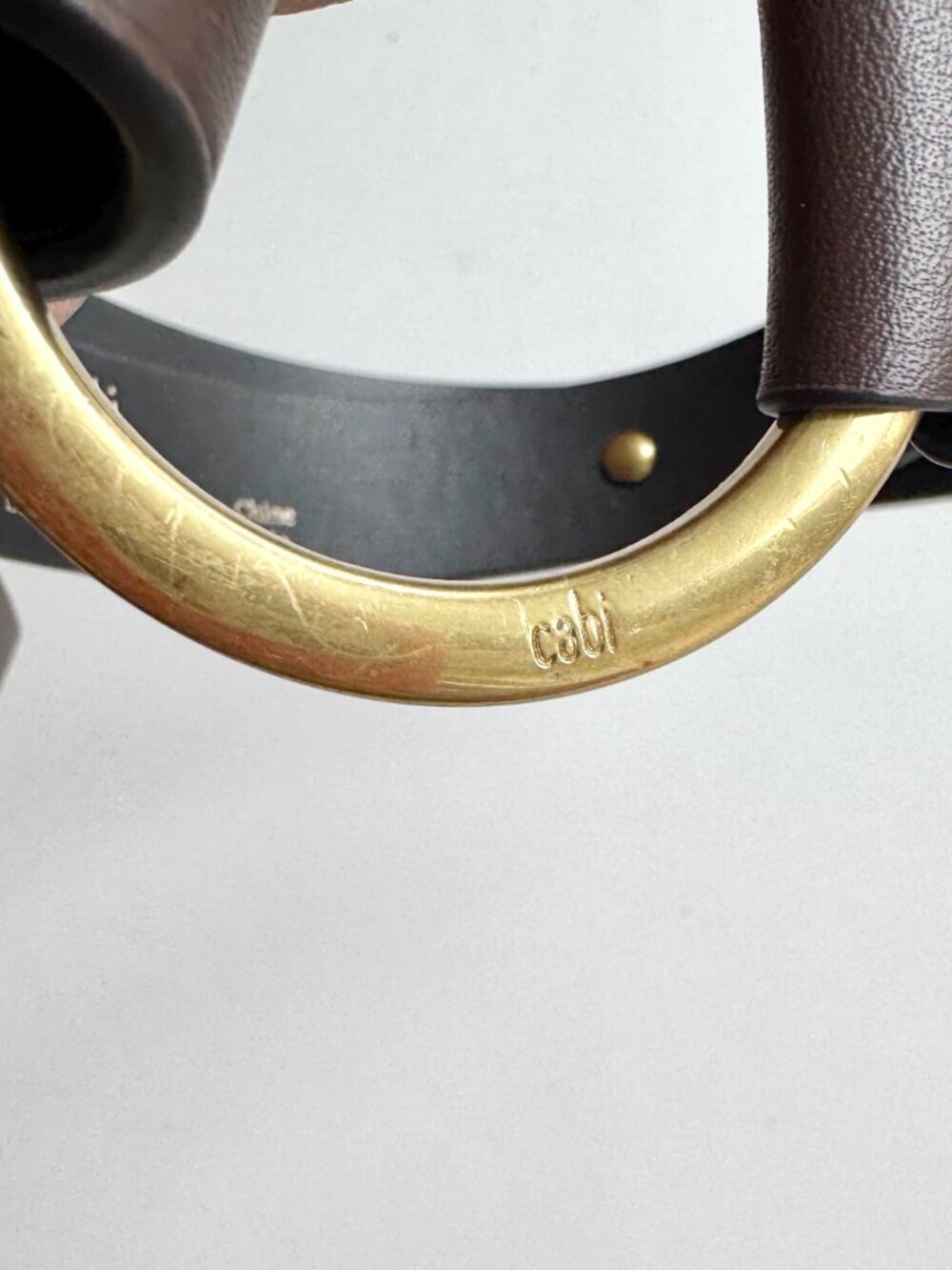 CABI Brown Leather Gold Tone Studded Stud Closure Waist Belt, Size S - Picture 3 of 12